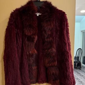 Elizabeth James Burgundy Rabbit Fur Jacket Size Extra Small